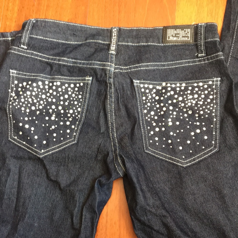 Dark blue low rise rhinestone jeans - Picture 4 of 6
